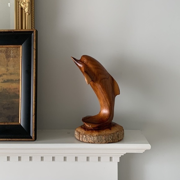 Wooden Hand Carved Dolphin on Coral Statue Sculpture Wood Decor Figurine - Picture 15 of 15